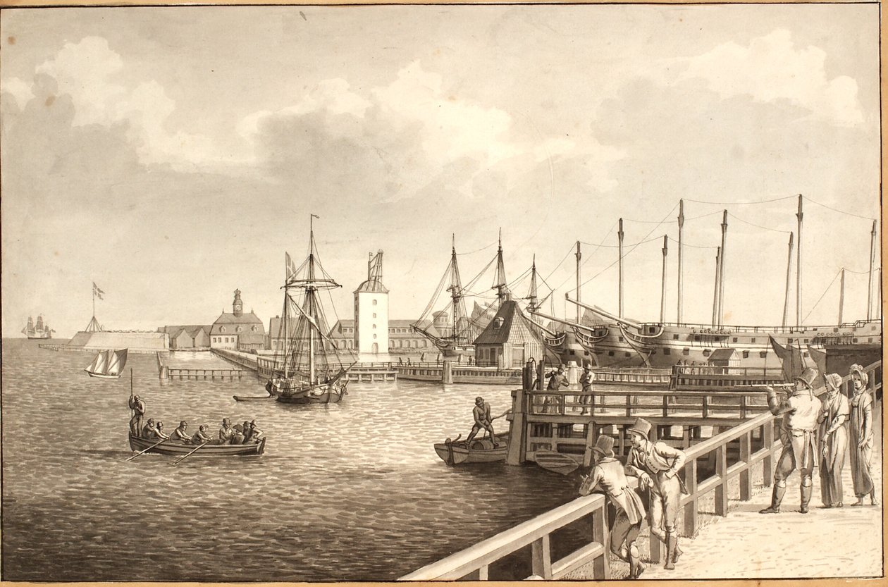 Vue de Langelinie vers Nyholm, à droite le port de la flotte - Christoffer Wilhelm Eckersberg