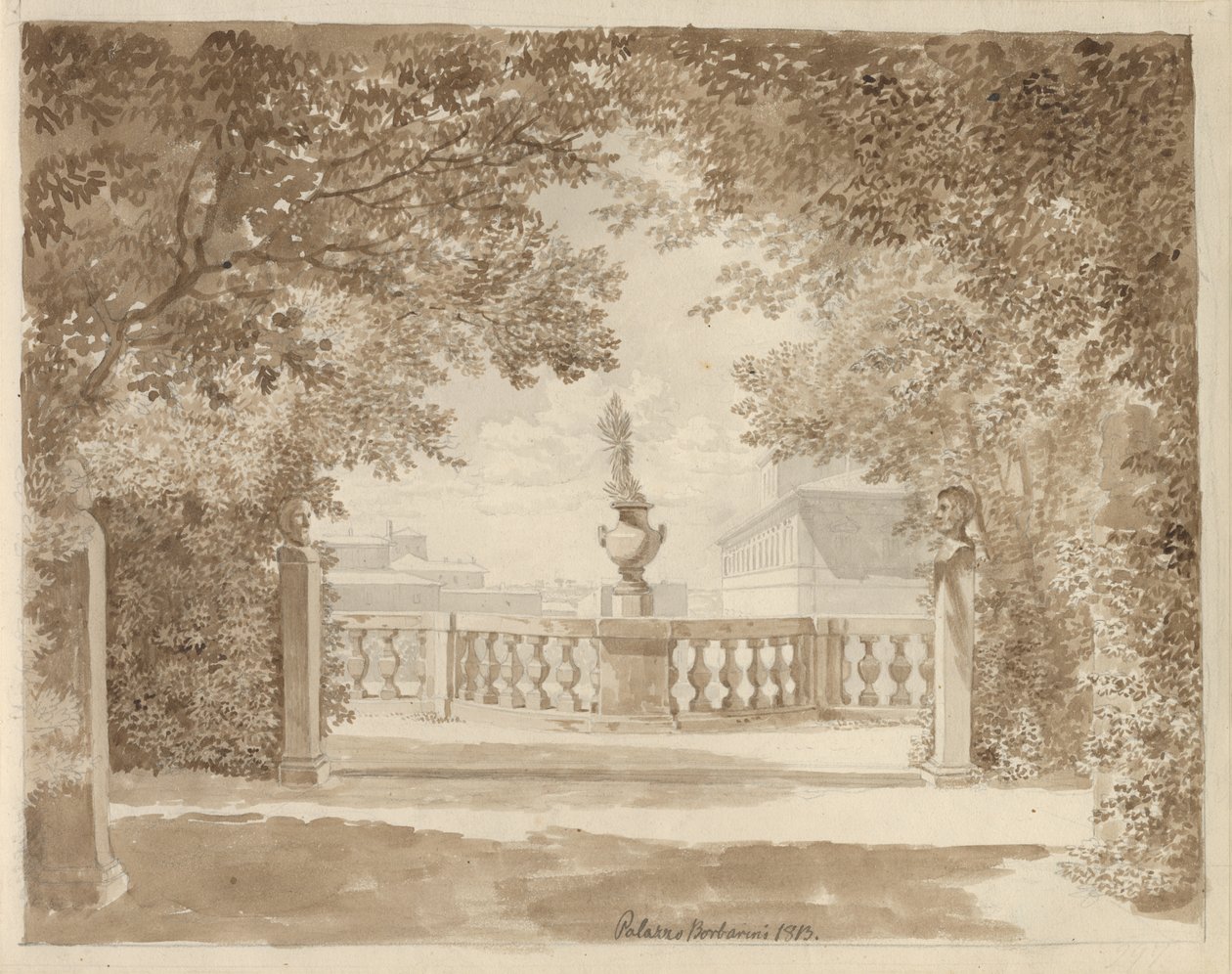 Vue du jardin du Palazzo Barberini vers le palais et le Quirinal, Rome - Christoffer Wilhelm Eckersberg