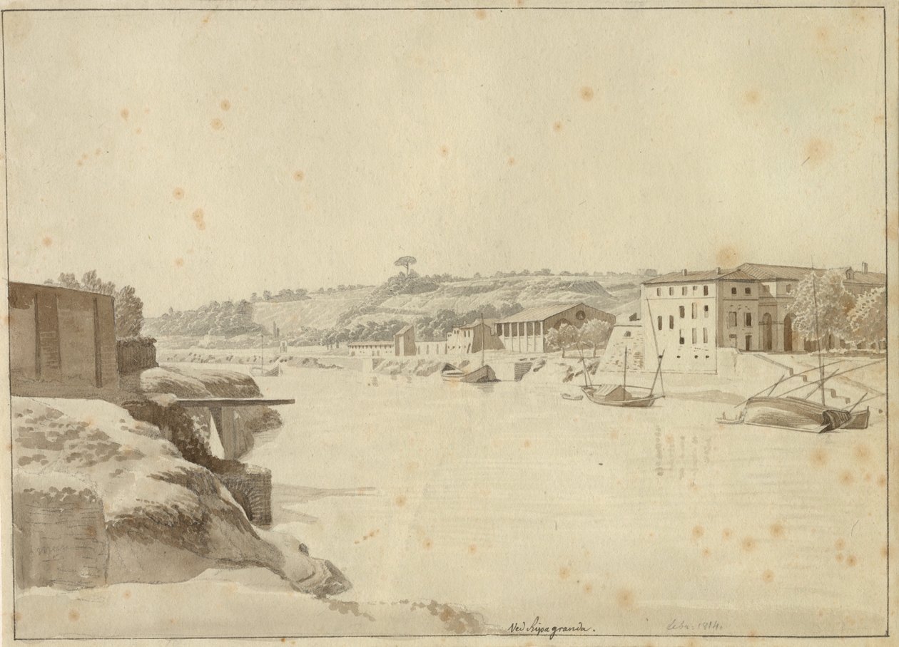 Vue sur le Tibre vers Porto di Ripa Grande et Porta Portese depuis la rive en dessous de Monte Aventino, Rome - Christoffer Wilhelm Eckersberg