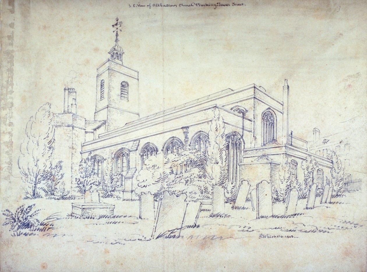 Église All Hallows-by-the-Tower, Londres, 1803 - C John M Whichelo