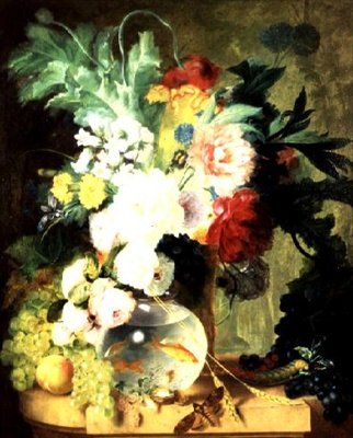 Nature morte avec fleurs et aquarium - C. Kuipers
