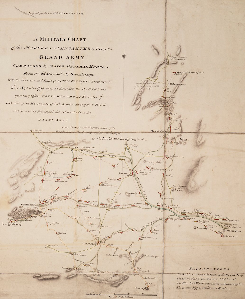 Carte militaire des marches et campements de la grande armée commandée par le Major Général Medows du 26 mai au 14 décembre 1790 - C. Mackenzie