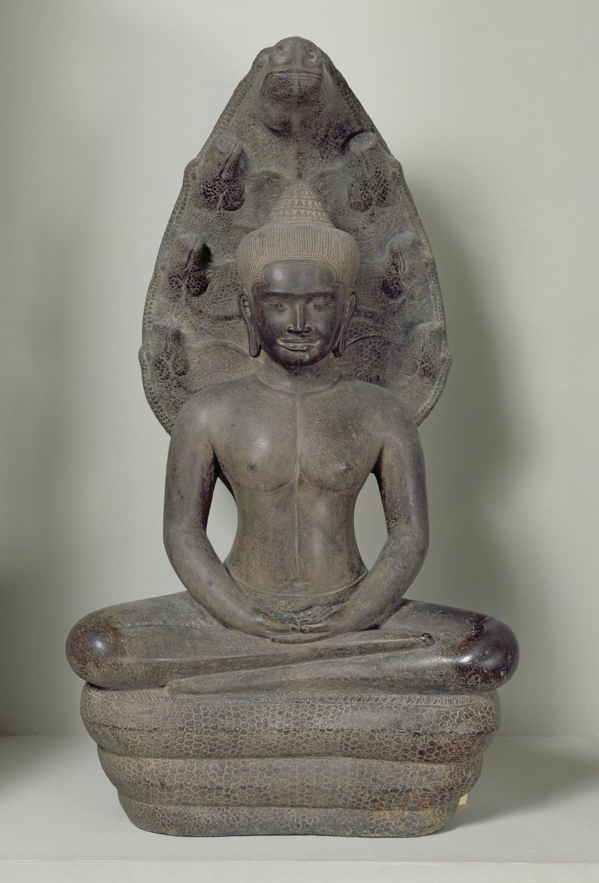 Bouddha assis en méditation sur le Naga, Angkor (bronze) - Cambodian School