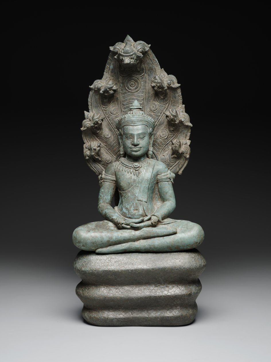Bouddha Muchalinda, fin 12e-début 13e siècle (alliage de cuivre) - Cambodian Cambodian