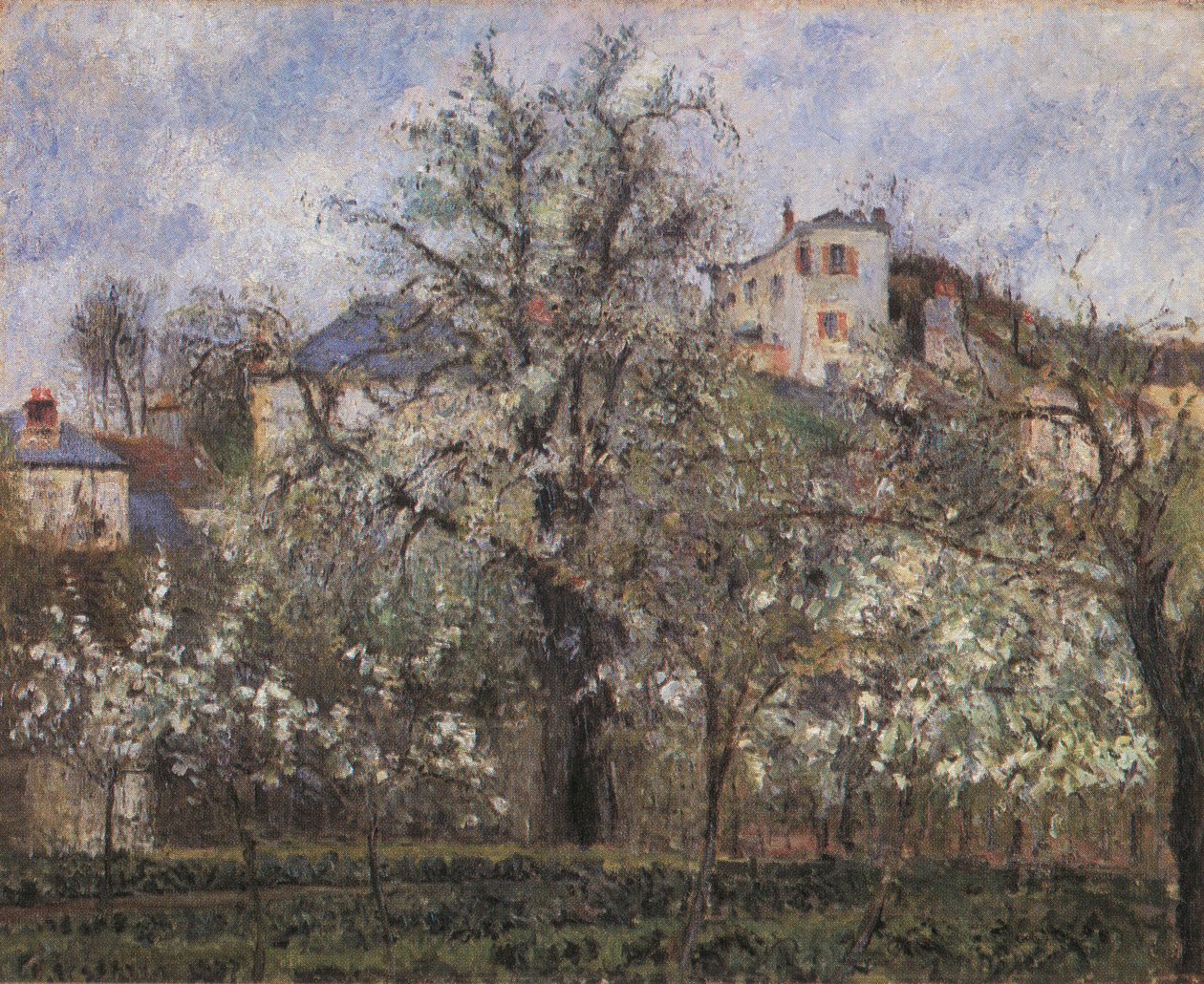 Potager et arbres en fleurs, printemps, Pontoise - Camille Jacob Pissarro