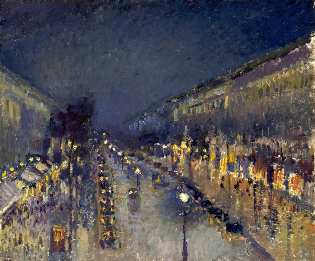 Le Boulevard Montmartre la nuit - Camille Jacob Pissarro