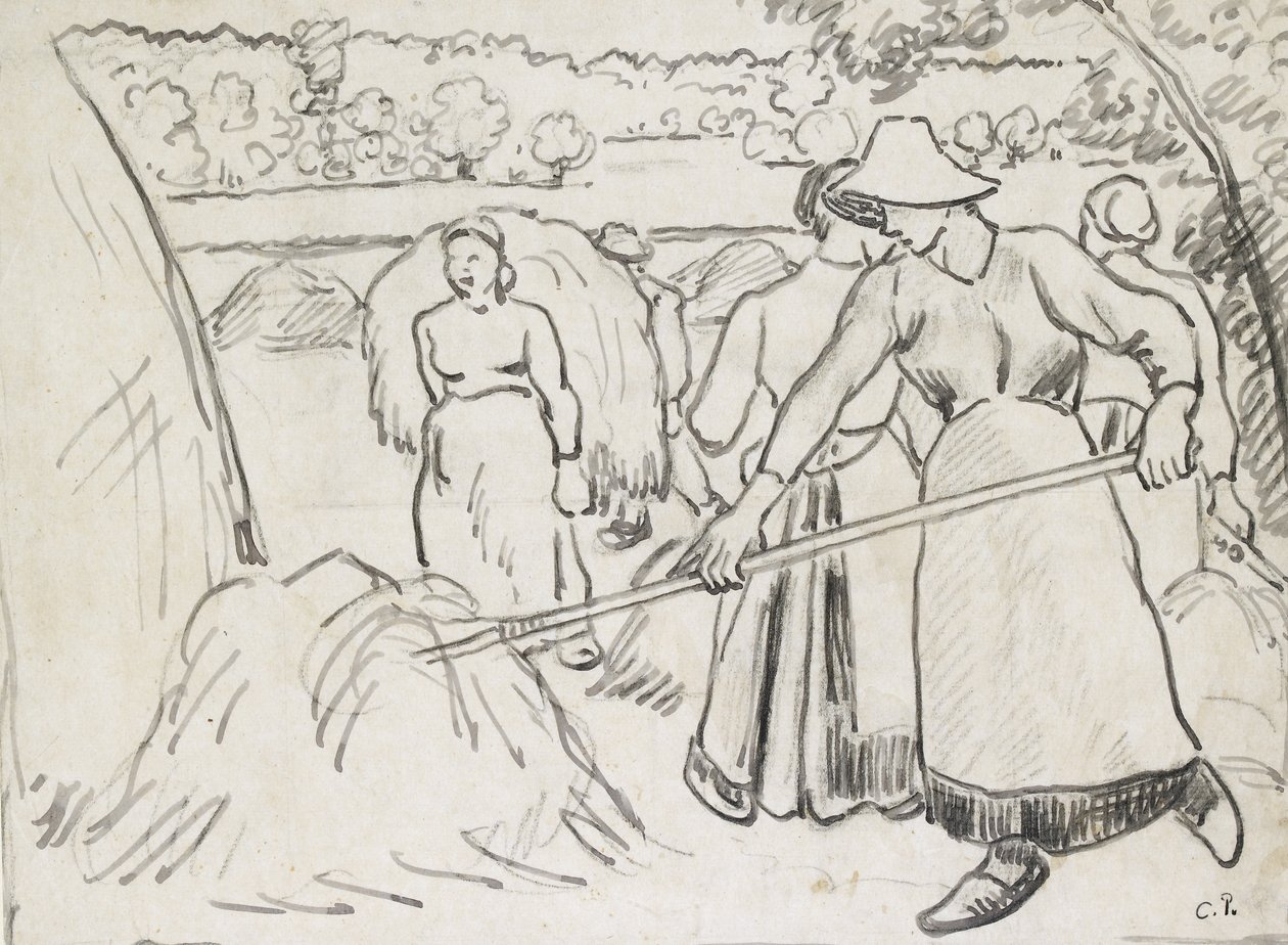 Étude compositionnelle de moissonneurs dans un paysage, vers 1893 - Camille Jacob Pissarro