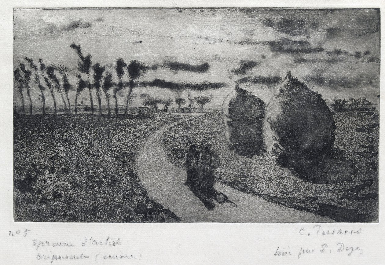 Crépuscule (avec Meules), 1879 (eau-forte, aquatinte, pointe sèche et papier de verre) - Camille Jacob Pissarro