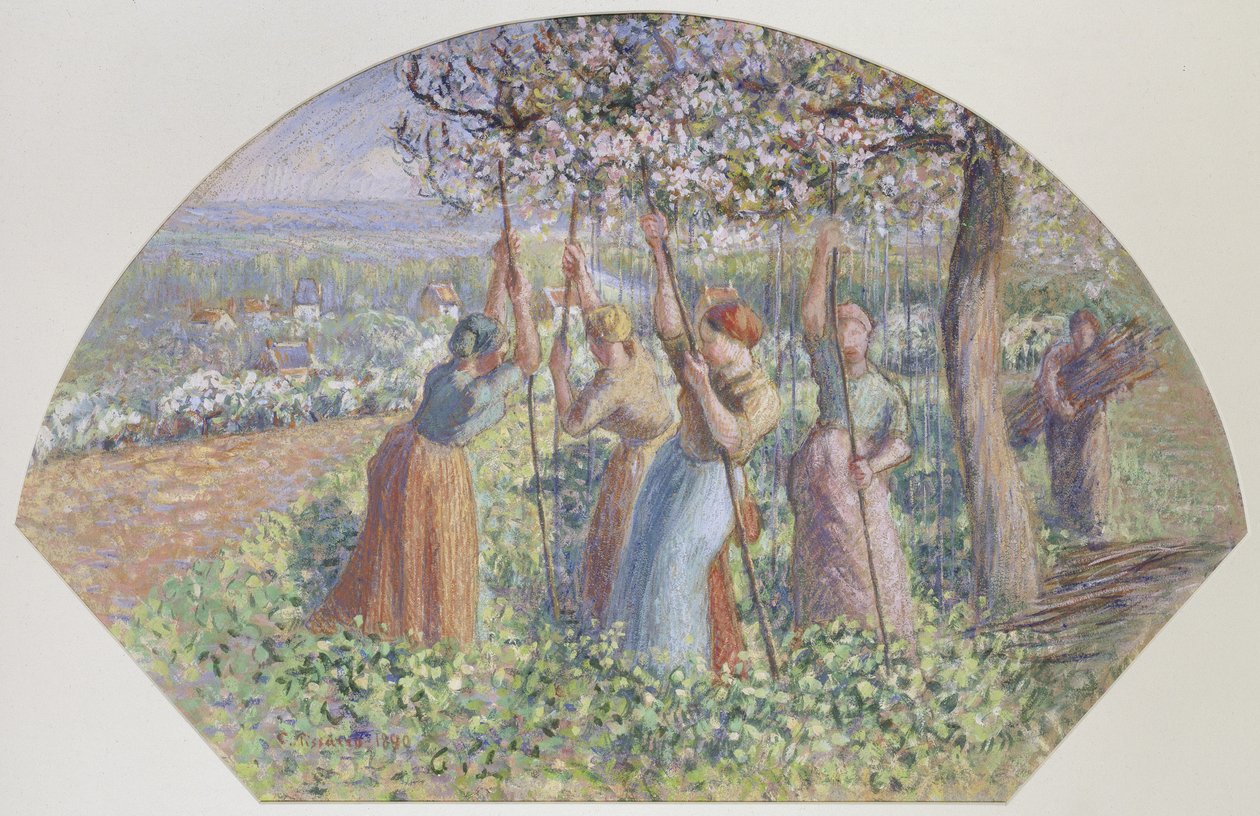 Conception pour un éventail : Les tuteurs de pois, 1890 - Camille Jacob Pissarro