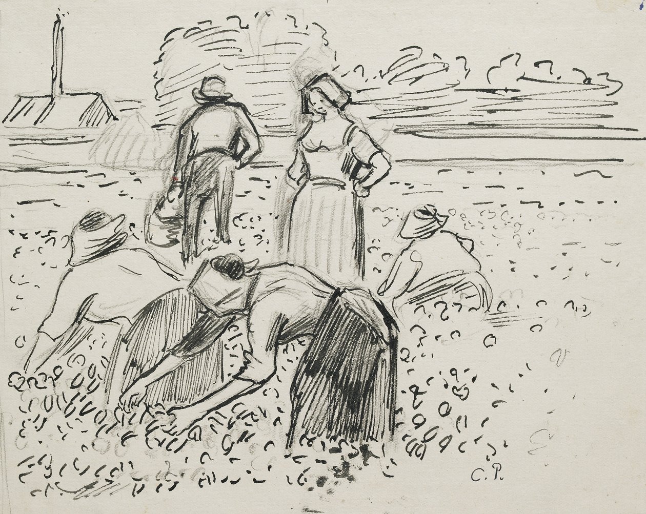 Étude de cinq figures paysannes travaillant dans un champ, 1887 - Camille Jacob Pissarro
