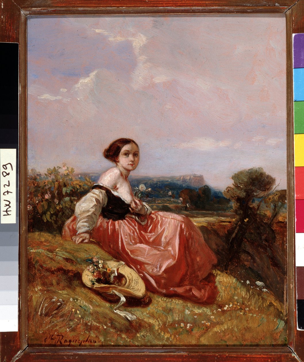 Jeune fille au chapeau devant la montagne Sainte-Victoire - Camille-Joseph-Etienne Roqueplan