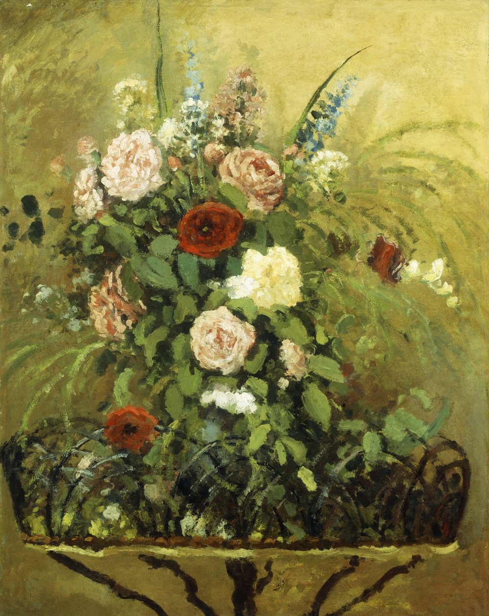 Bouquet de fleurs avec une jardinière en bois rustique, c.1876 - Camille Jacob Pissarro