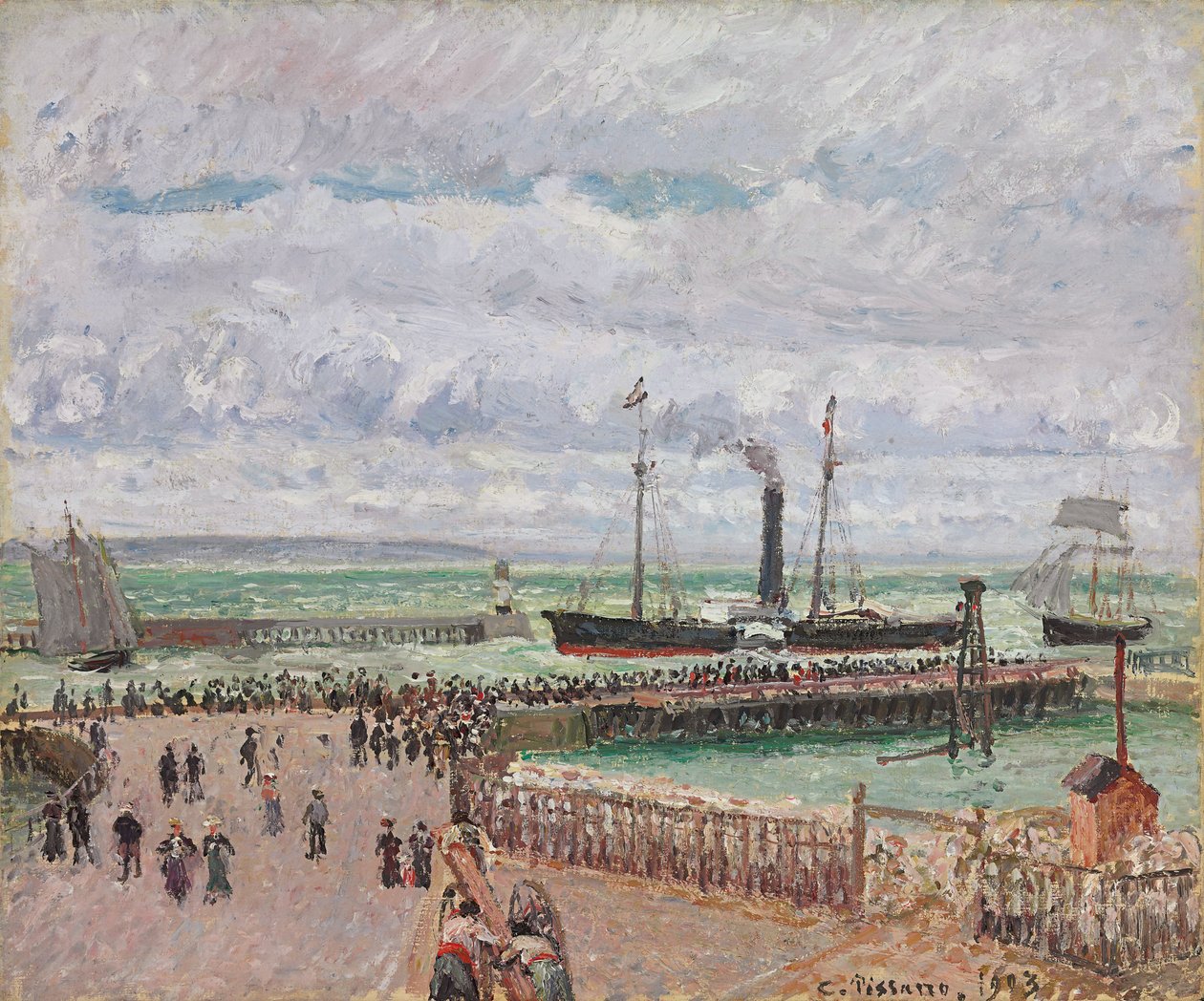 Entrée du port du Havre et le briselames ouest, temps gris lumineux, 1903 - Camille Jacob Pissarro