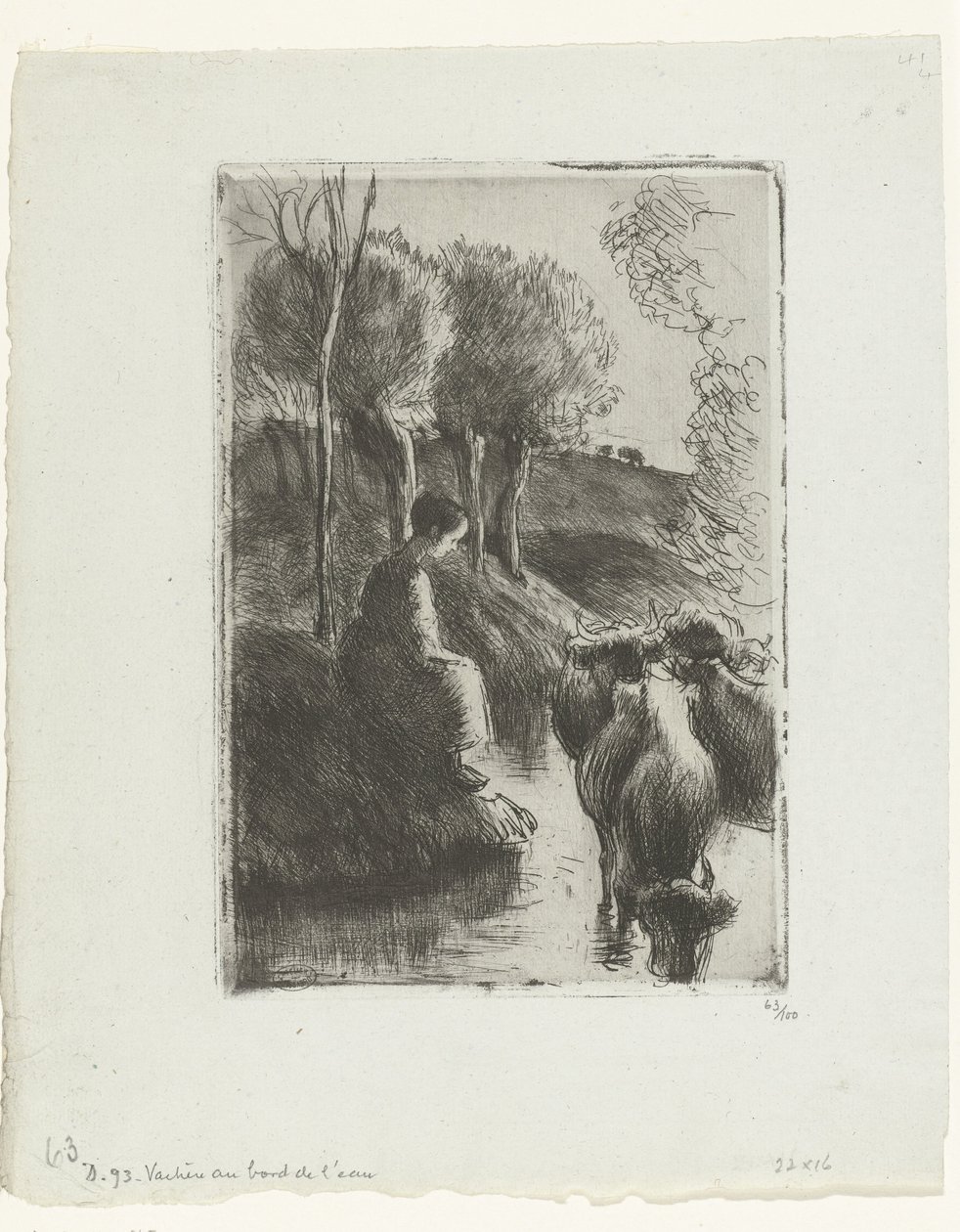 Bergère avec vaches au bord de l