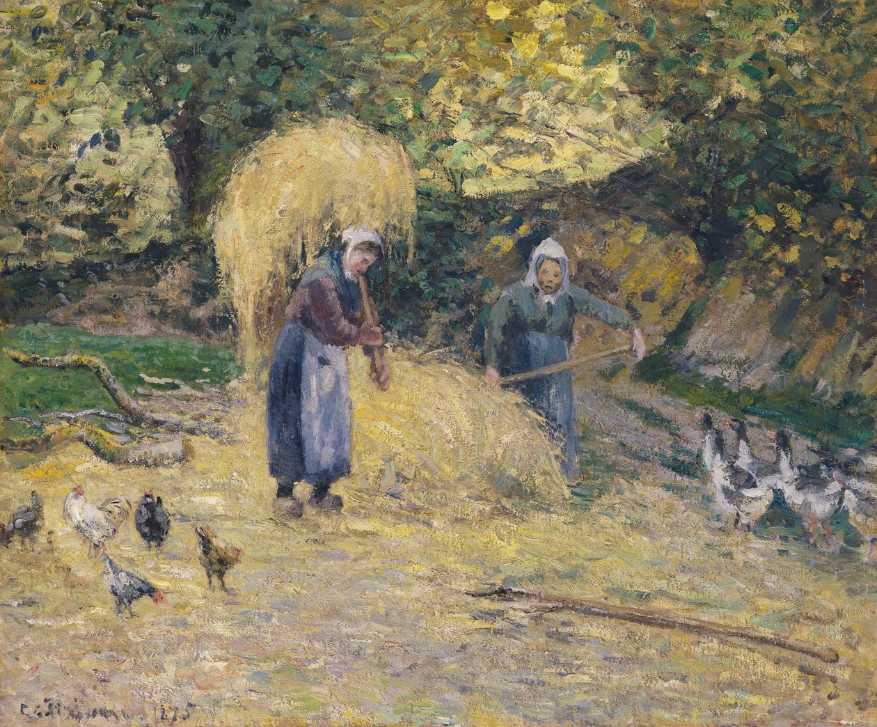 Paysans soulevant de la paille, Montfoucault, 1875 - Camille Jacob Pissarro