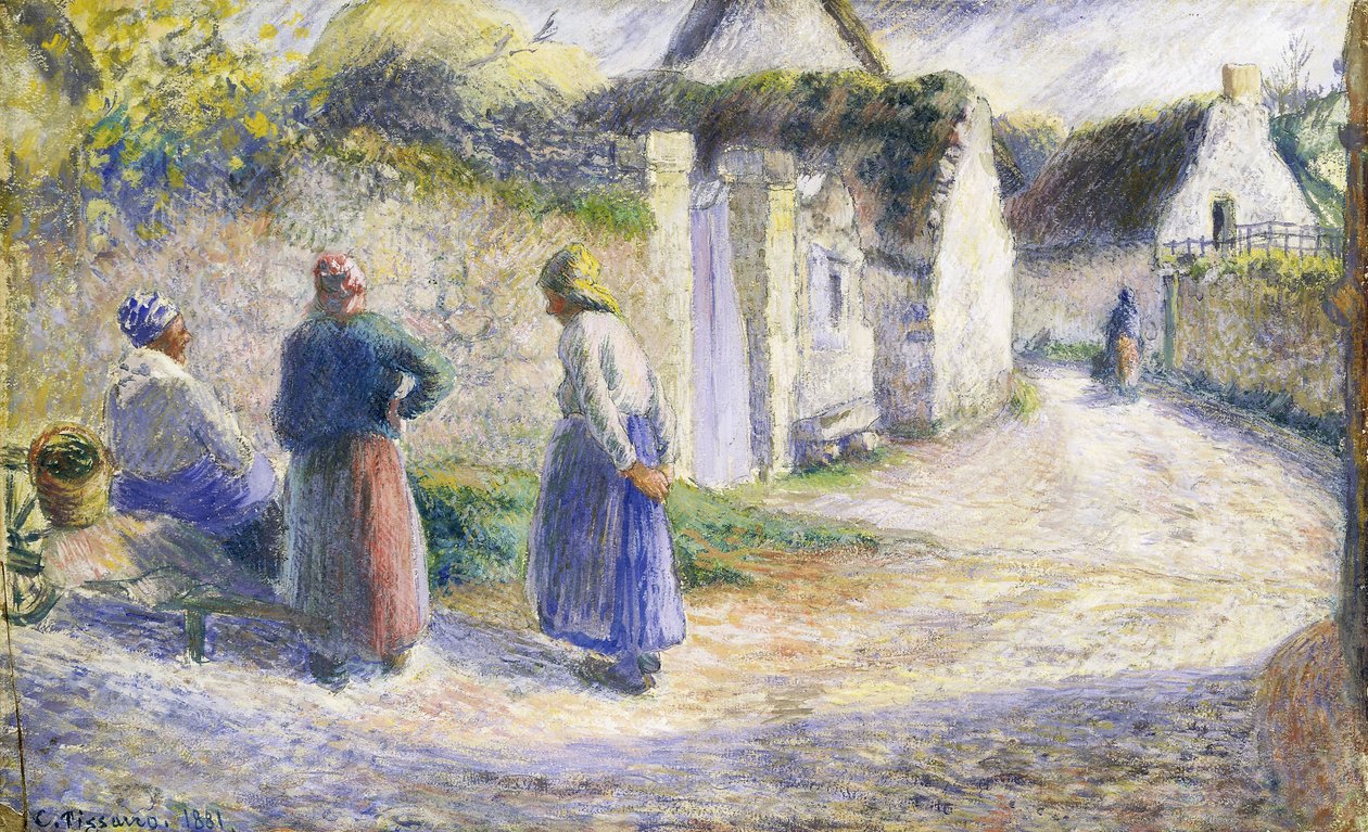 Rue de Village avec Trois Personnes à Droite - Camille Jacob Pissarro
