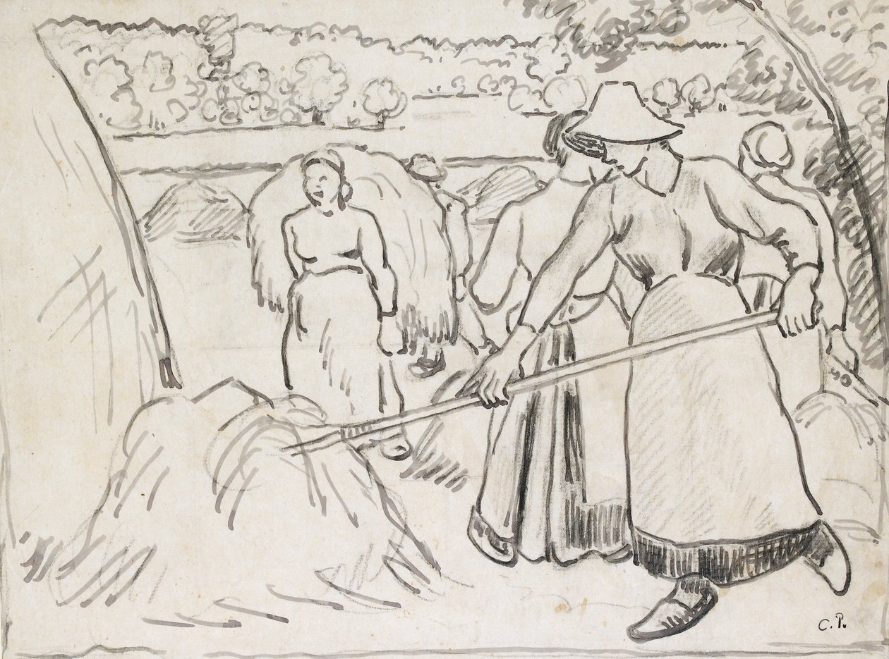 Étude compositionnelle de moissonneurs dans un paysage, vers 1893 - Camille Pissarro