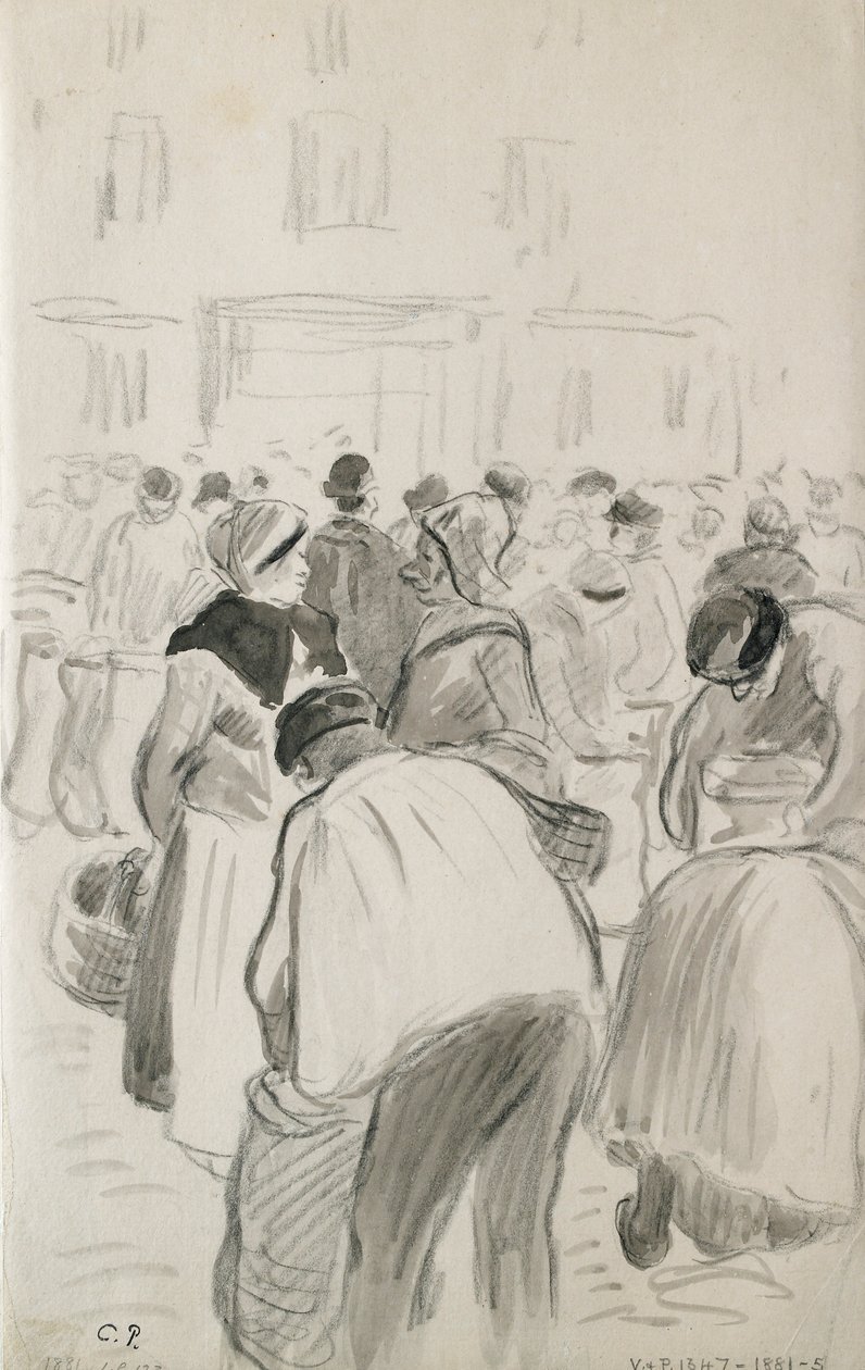 Étude compositionnelle du marché à Pontoise - Camille Pissarro