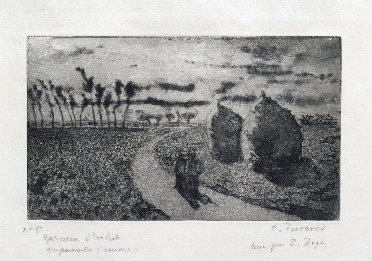 Crépuscule avec meules - Camille Pissarro