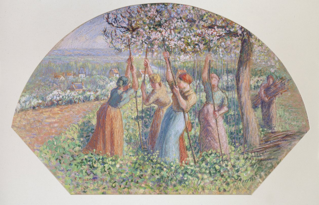 Conception pour un éventail: Les tuteurs de pois, 1890 - Camille Pissarro