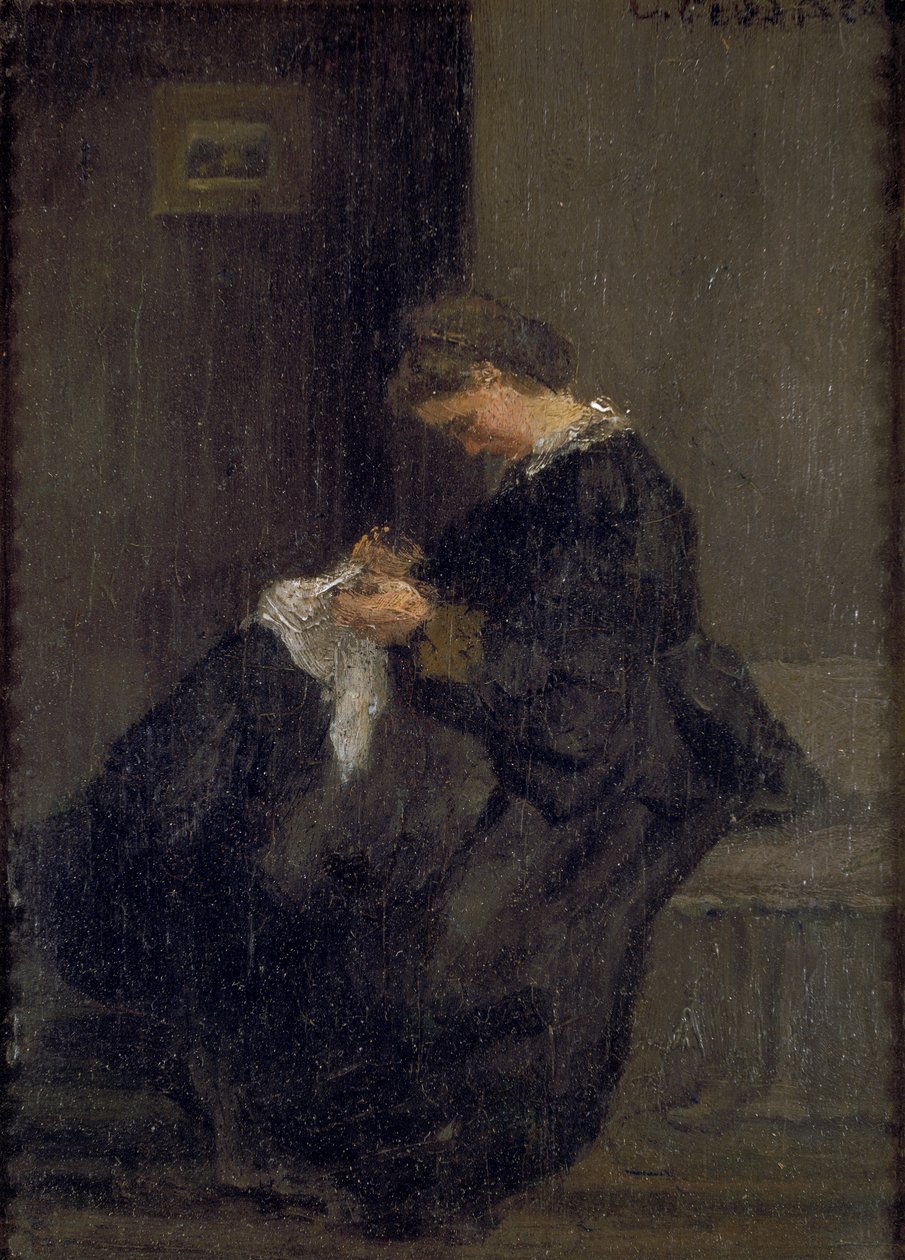 Mme Pissarro cousant - Camille Pissarro
