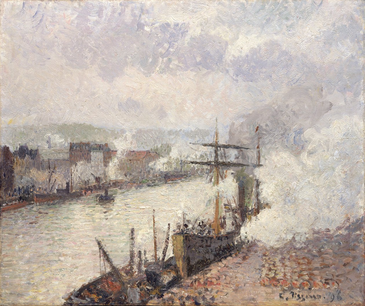 Bateaux à vapeur dans le port de Rouen - Camille Jacob Pissarro