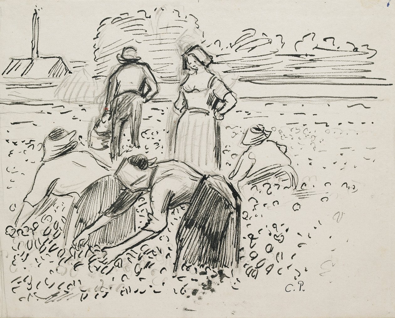 Étude de cinq paysans travaillant dans un champ, 1887 - Camille Pissarro
