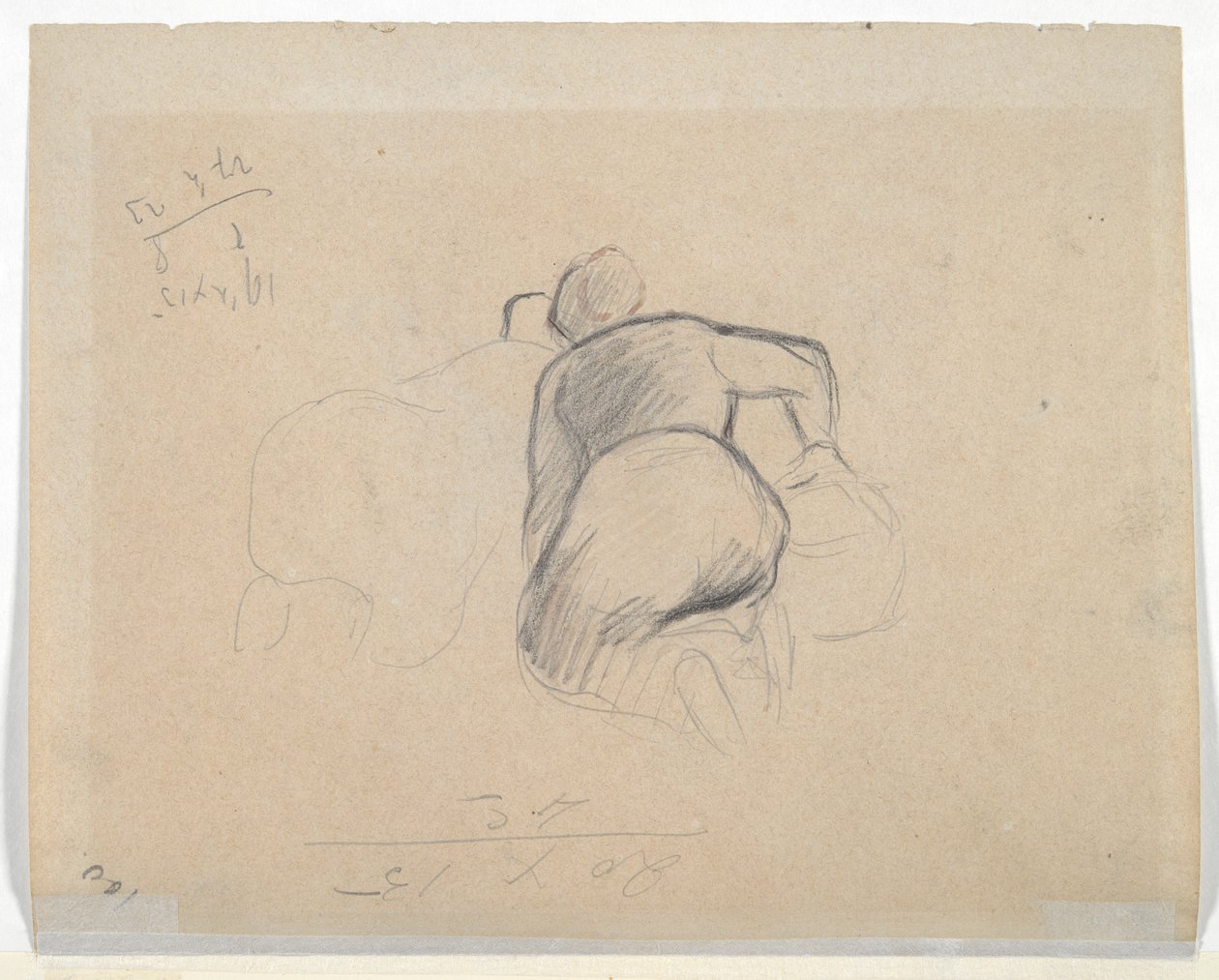 Femme agenouillée (recto); Deux femmes de ferme agenouillées (verso) - Camille Pissarro