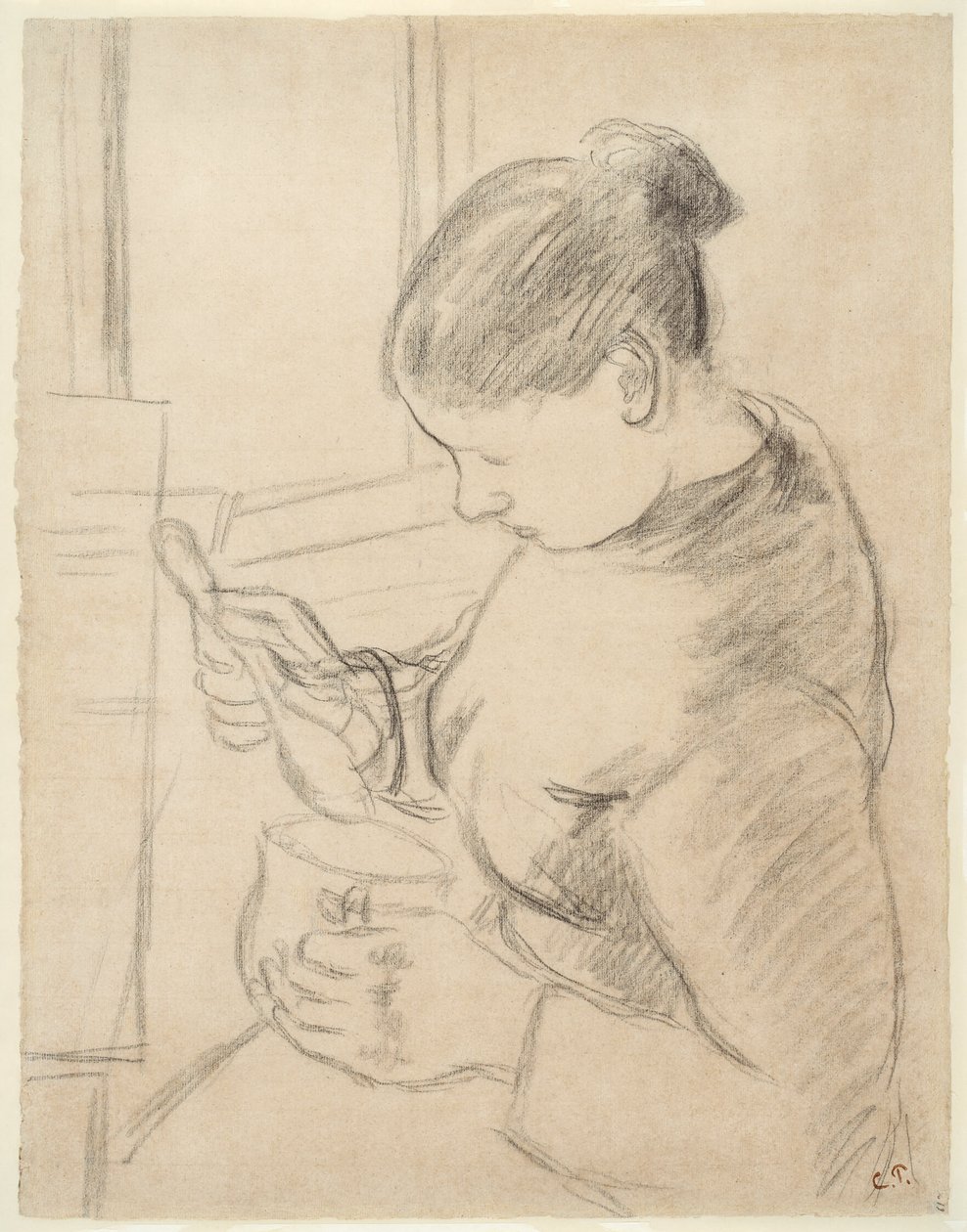 Jeune paysanne prenant son café - Camille Pissarro