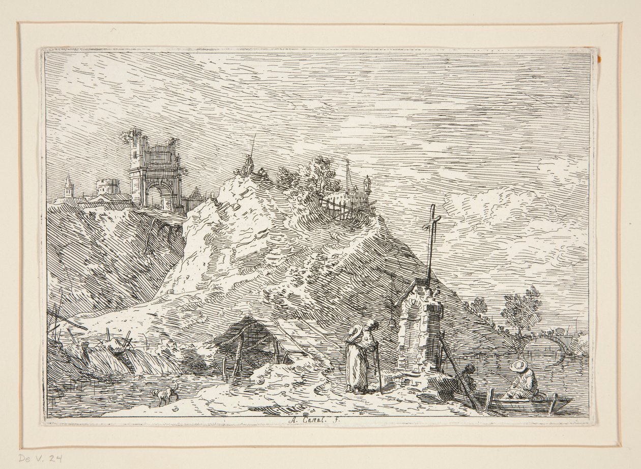 Paysage avec le pèlerin en prière, de la série Vedute (Vues) - Canaletto (Giovanni Antonio Canal)