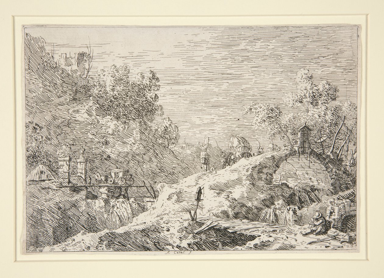 Paysage de montagne avec cinq ponts, des Vedute (Vues) - Canaletto (Giovanni Antonio Canal)