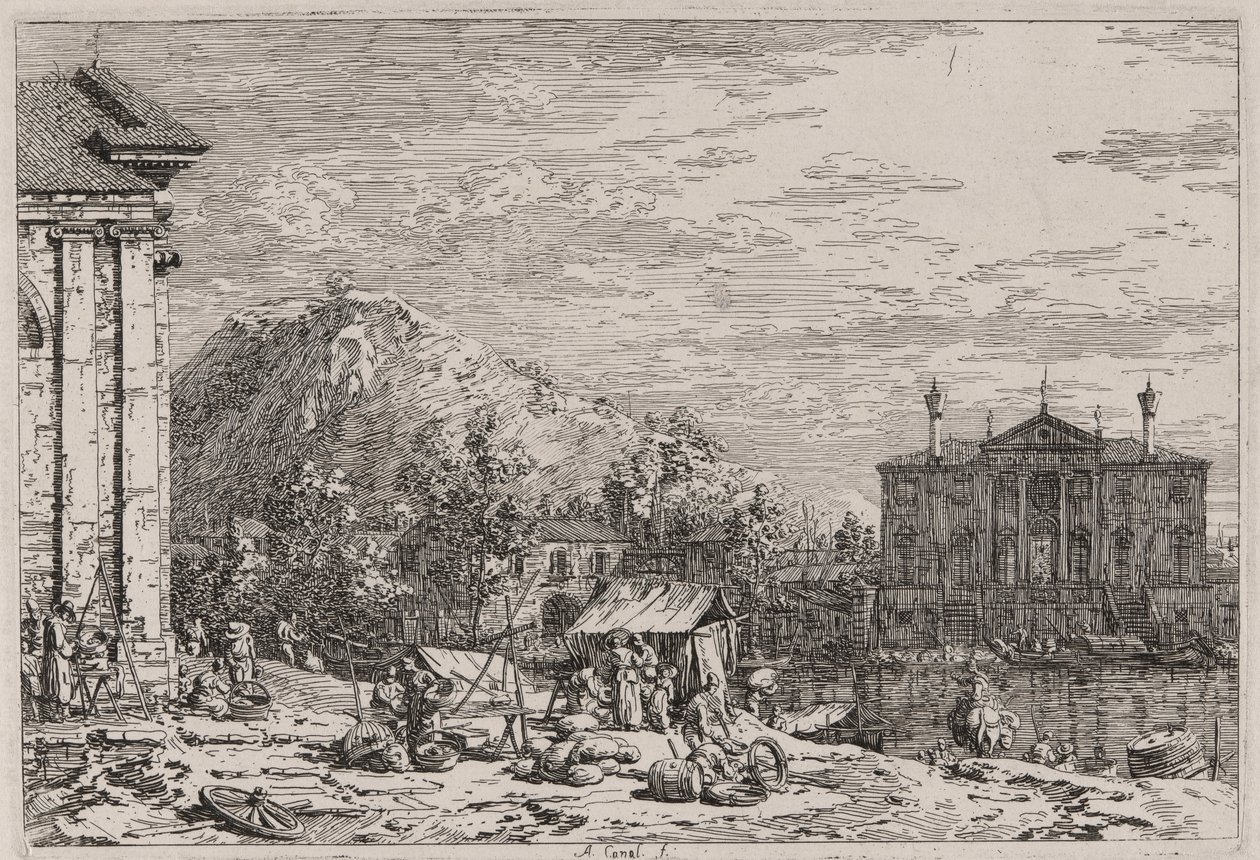 Le marché à Dolo, de la série Vedute - Canaletto (Giovanni Antonio Canal)