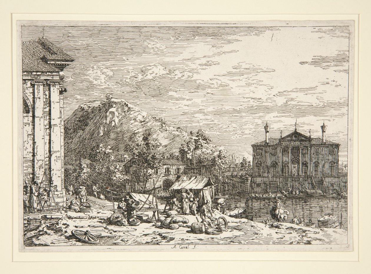 Le marché à Dolo, de la série Vedute (Vues) - Canaletto (Giovanni Antonio Canal)