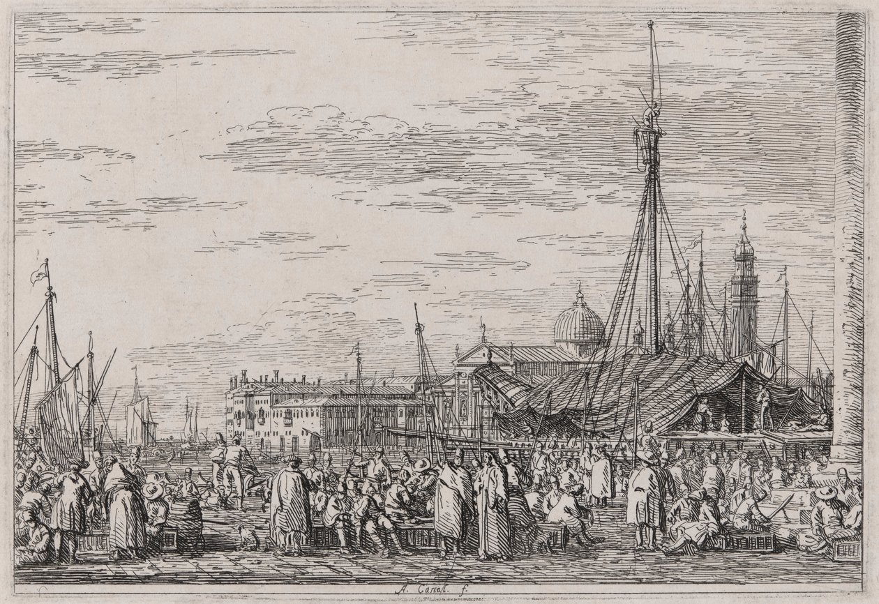 Le marché sur le Molo, de la série Vedute (Vues) - Canaletto (Giovanni Antonio Canal)