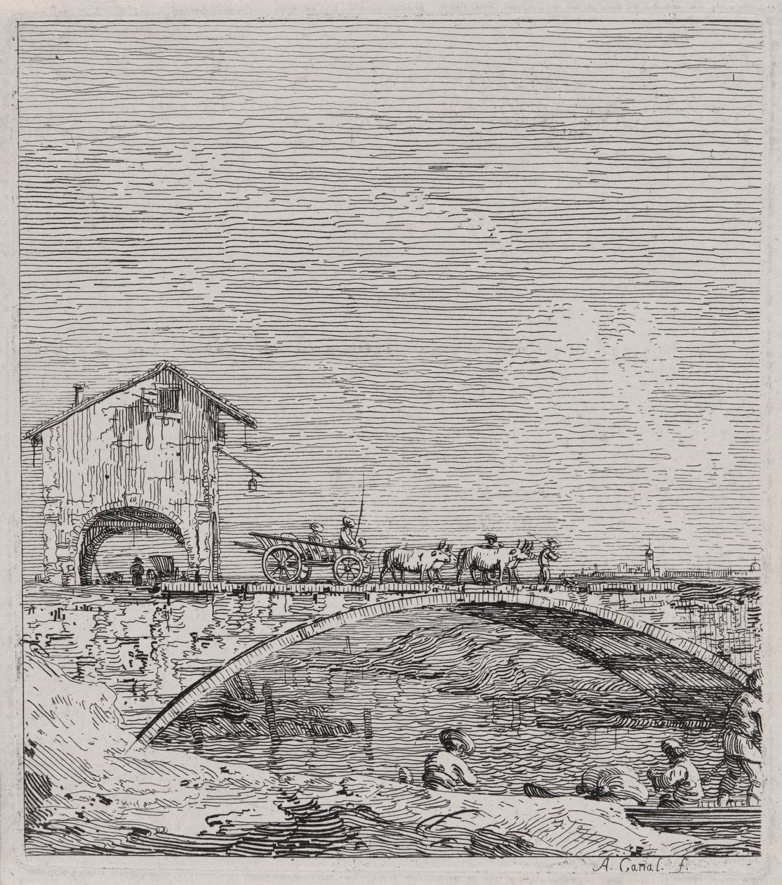 Le chariot passant sur un pont, de la série Vedute (Vues) - Canaletto (Giovanni Antonio Canal)