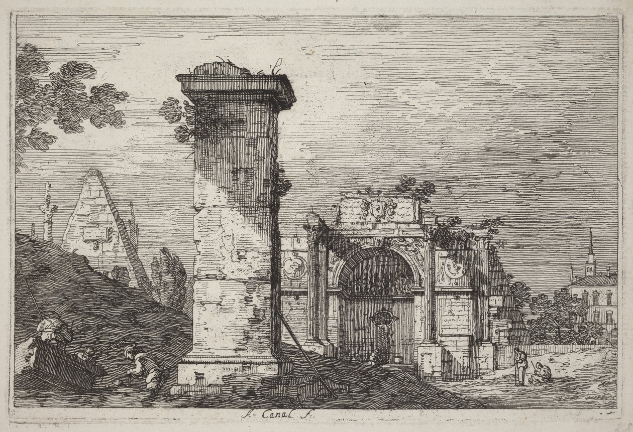 Paysage avec des monuments en ruines - Canaletto