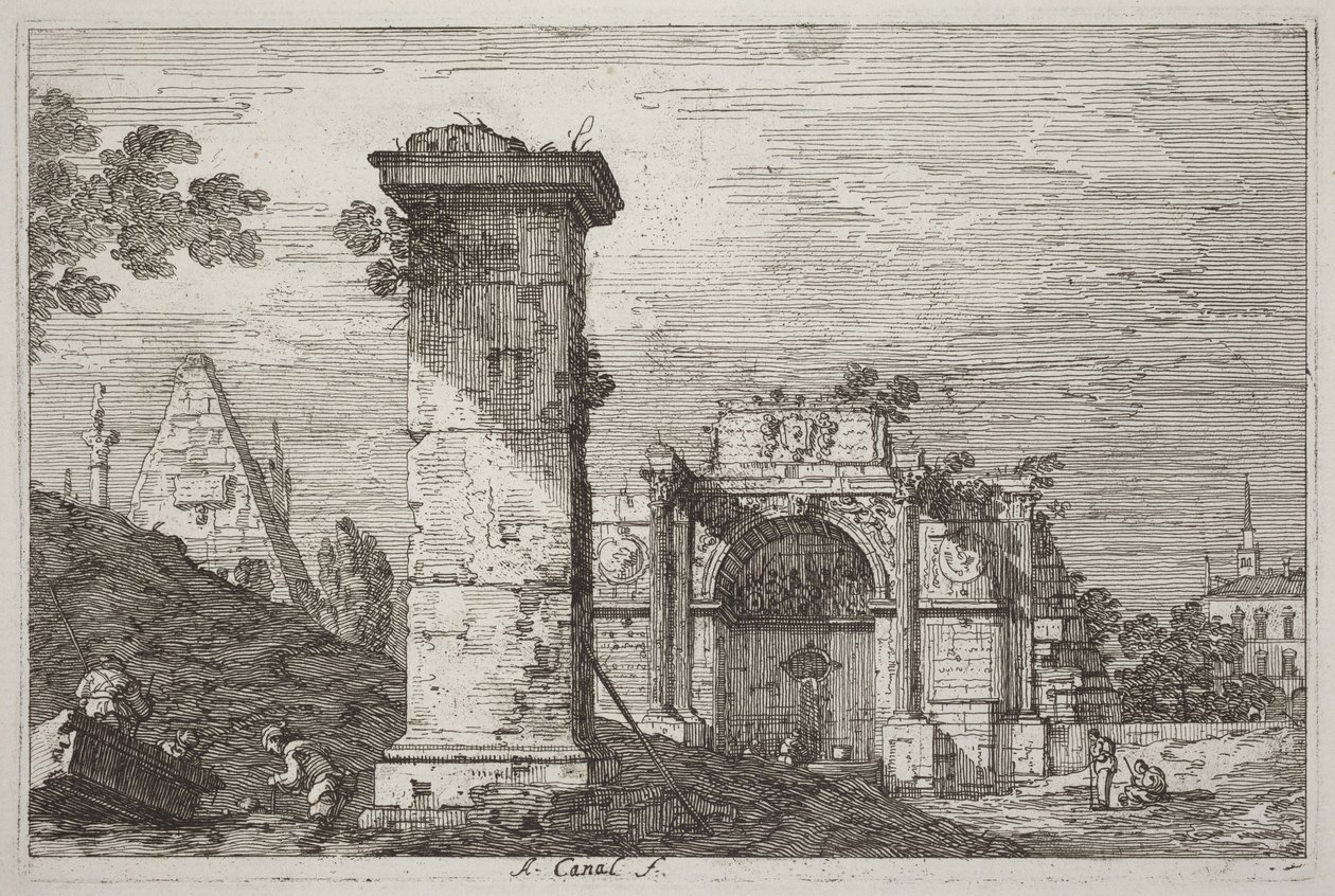 Paysage avec monuments en ruine [à droite] - Canaletto