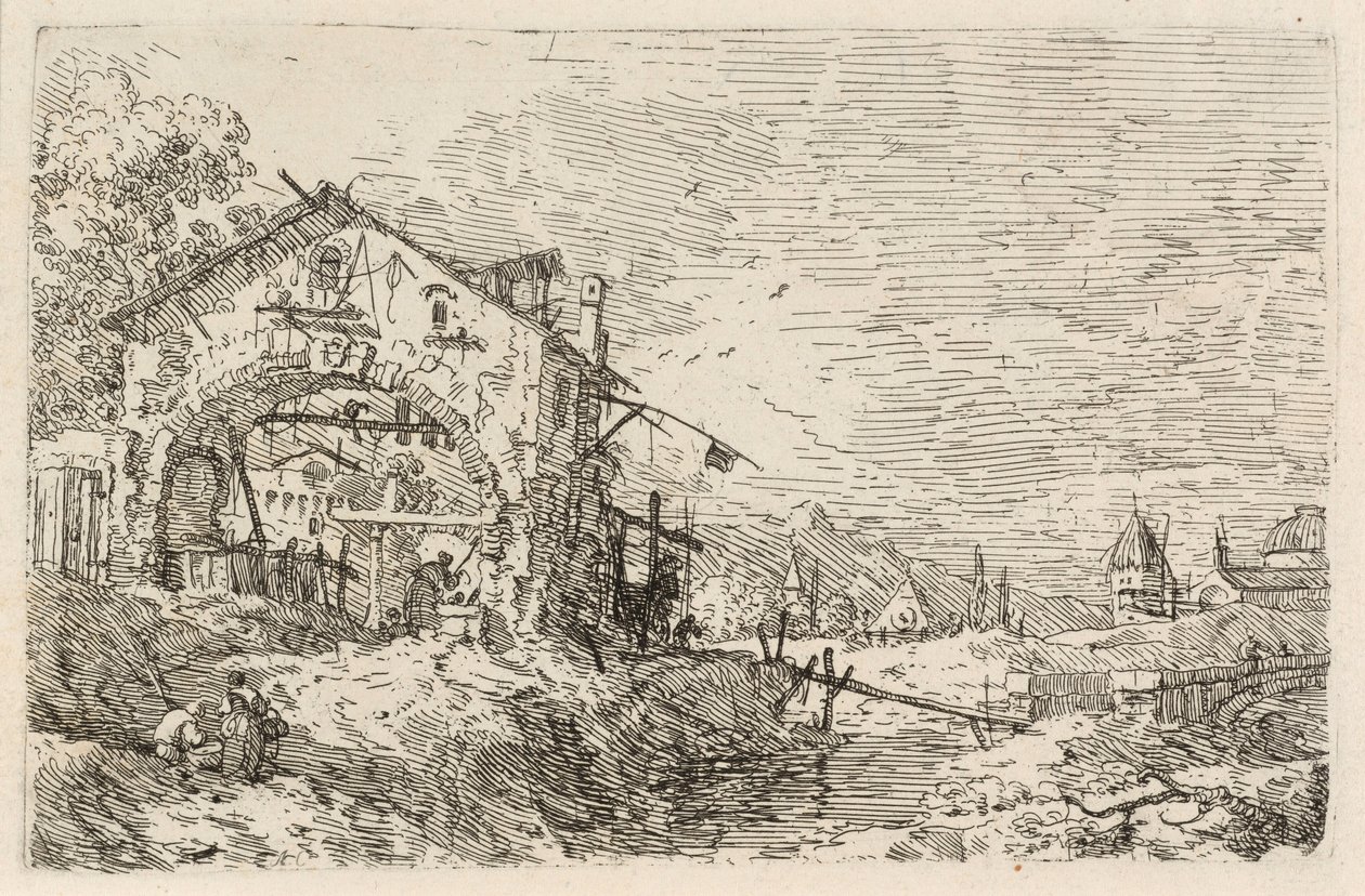 Paysage avec une femme près d