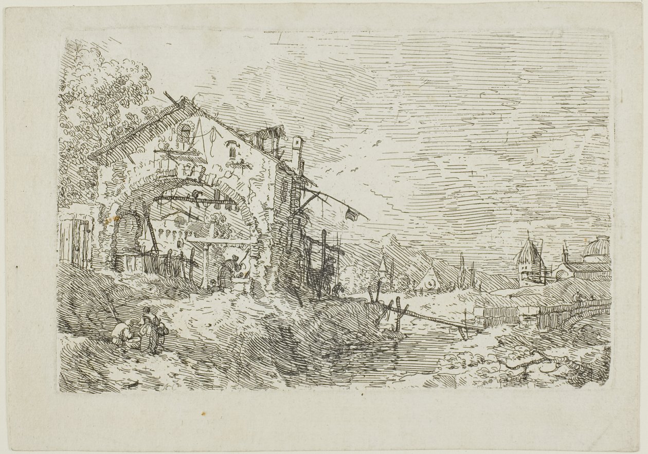 Paysage avec une femme à un puits, de Vedute - Canaletto