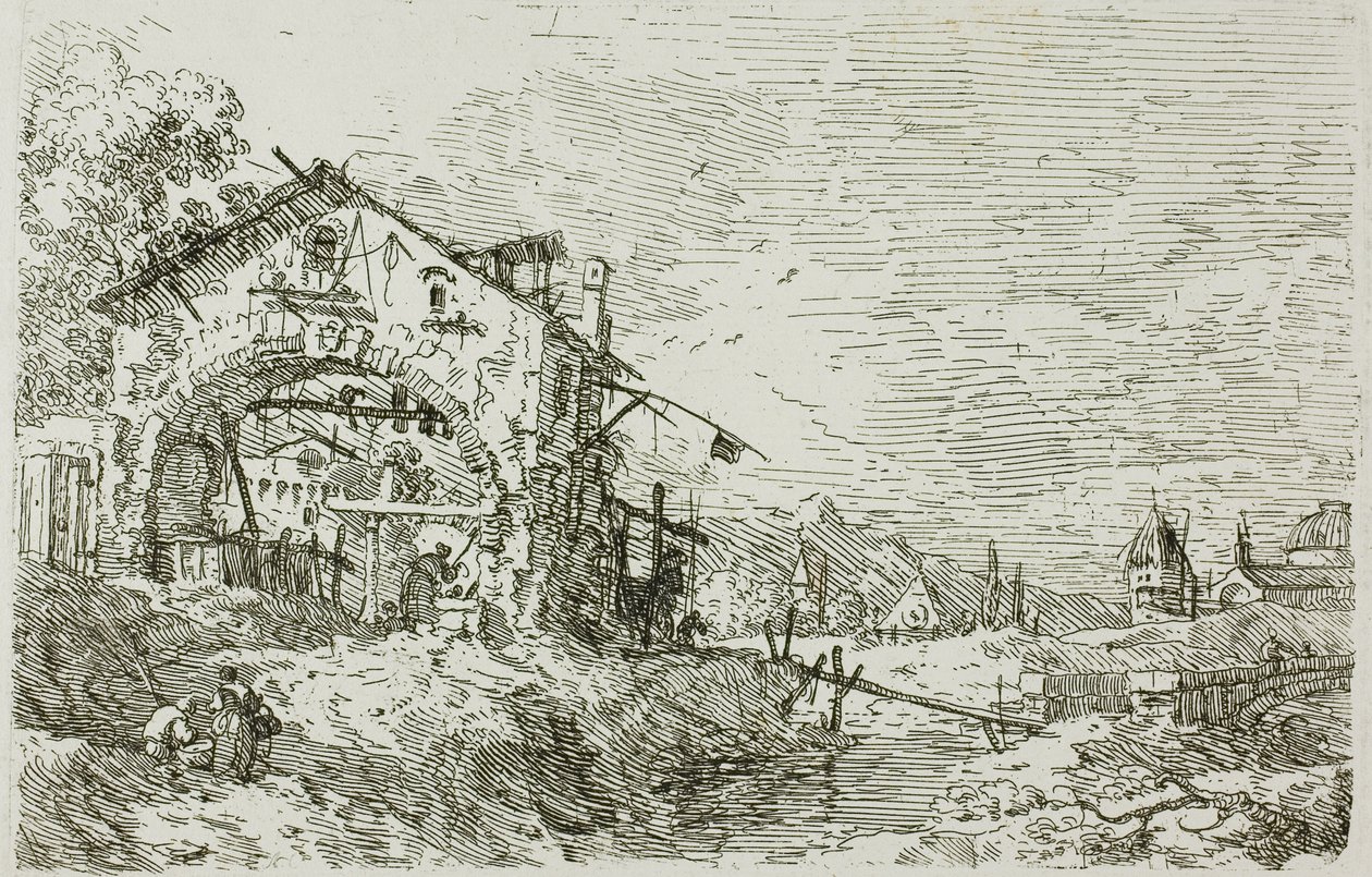 Paysage avec une femme à un puits, de Vedute - Canaletto