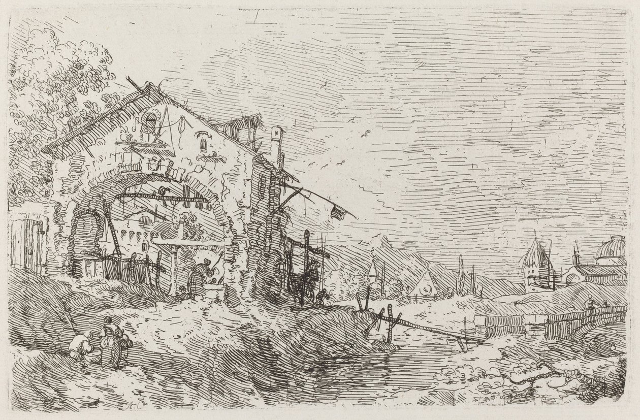 Paysage avec une femme à un puits - Canaletto