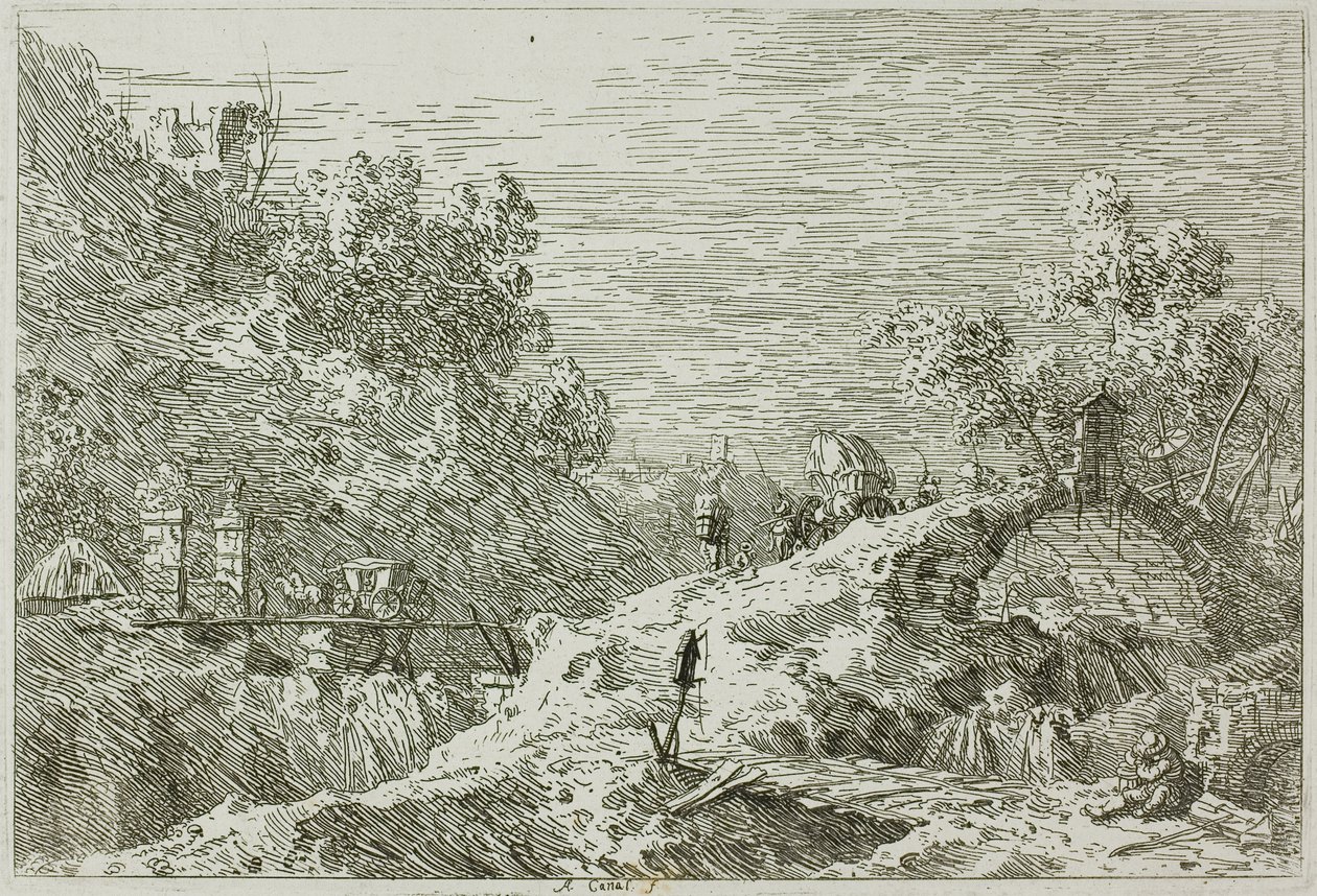 Paysage de montagne avec cinq ponts, de Vedute - Canaletto
