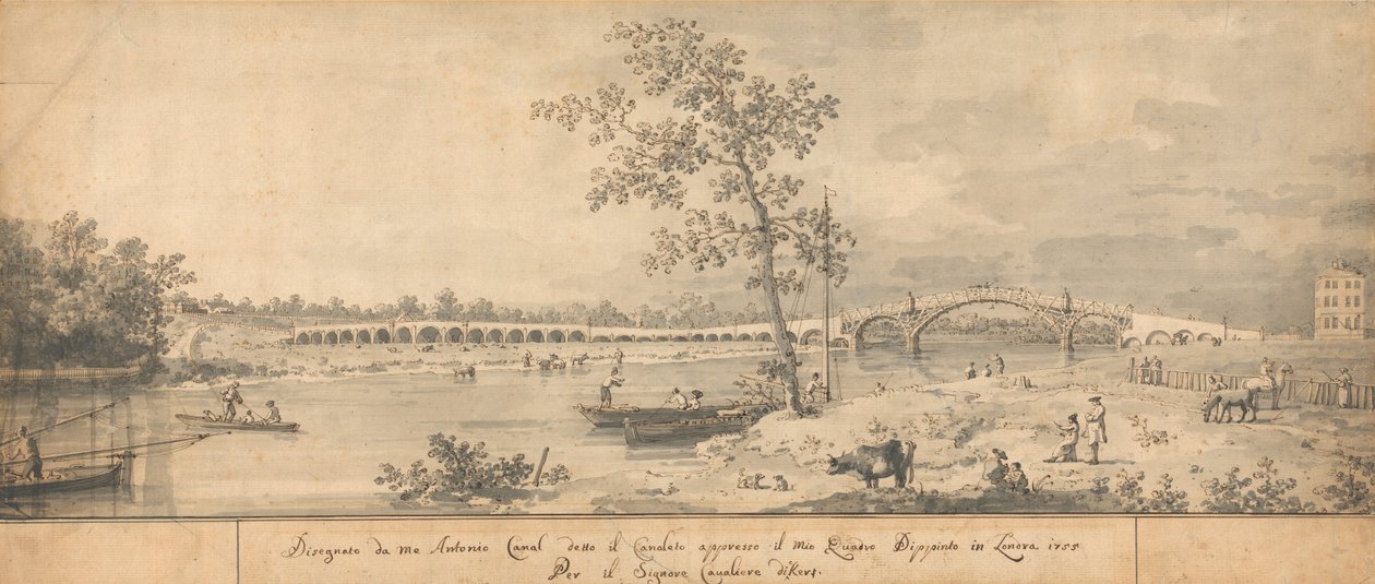 Old Walton Bridge vu de la rive du Middlesex - Canaletto