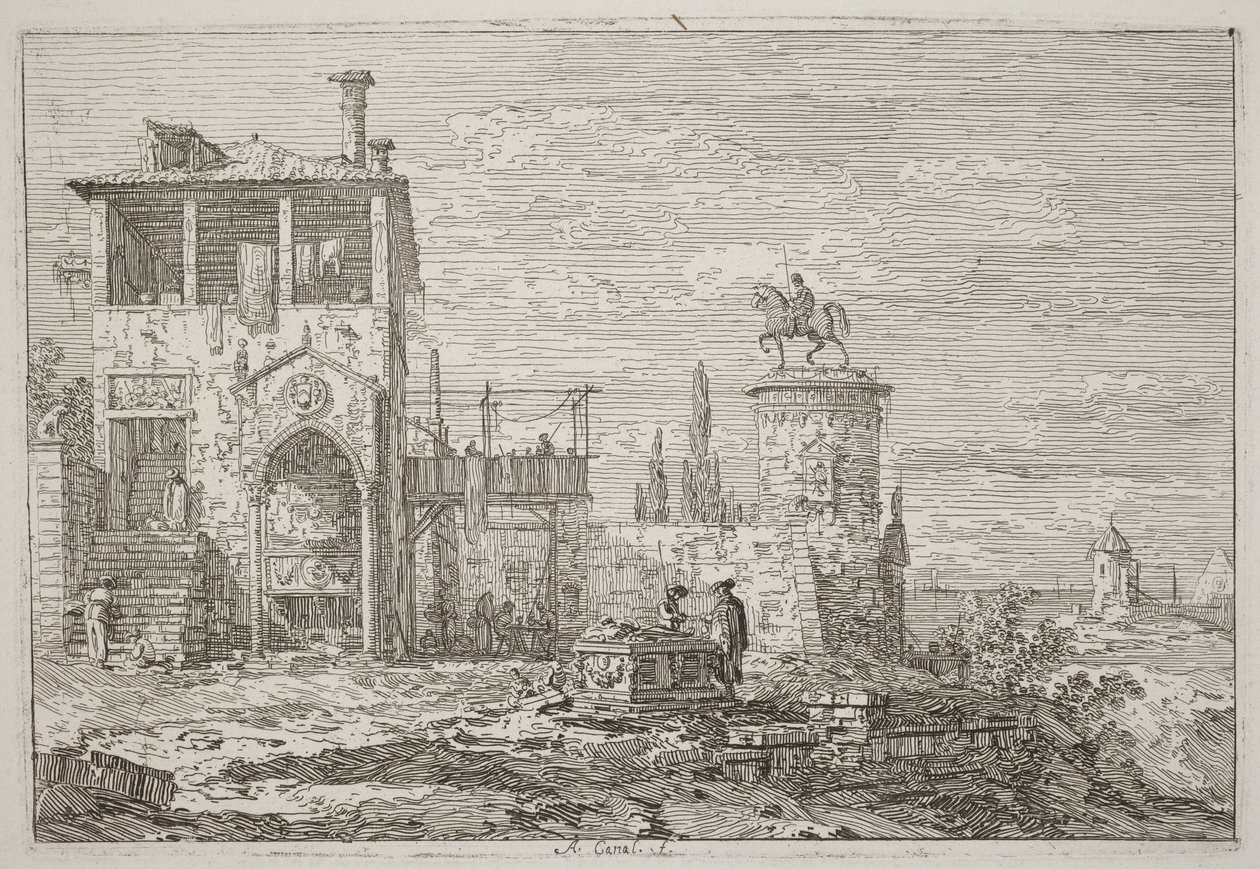 Le monument équestre [en haut à droite] - Canaletto