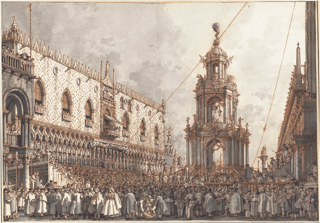 Le festival « Giovedì Grasso » devant le Palais des Doges à Venise - Canaletto