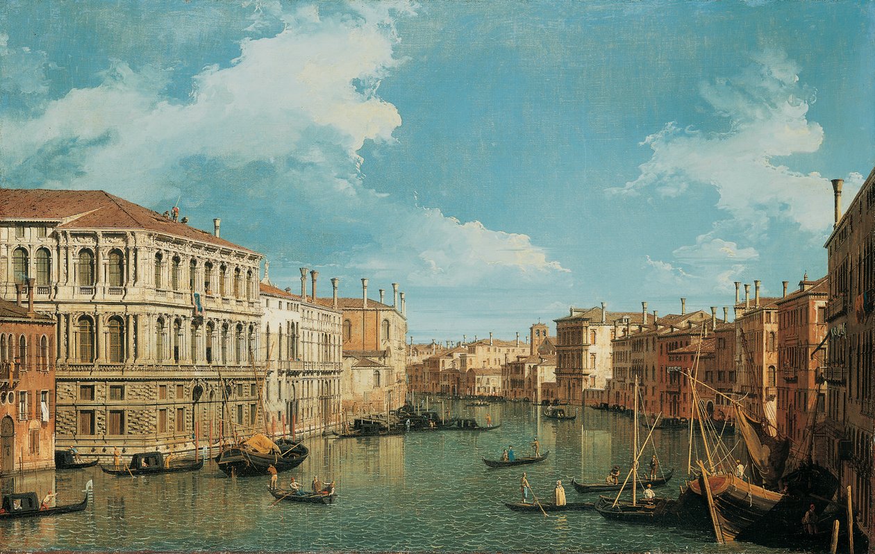 Le Grand Canal, Venise, vue vers le nord-ouest, avec le Palazzo Pesaro, le Palazzo Foscarini et le pinacle de S. Stae à gauche et le Palazzo Vendramin-Calergi et S. Marcuola à droite - Giovanni Antonio Canal