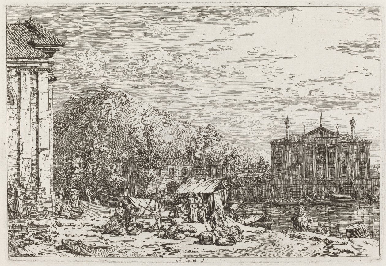 Le marché à Dolo [en bas à gauche], vers 1735-1746 - Canaletto