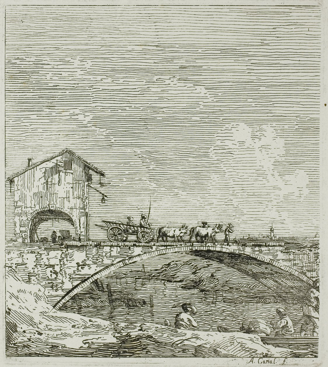 Le chariot passant sur un pont, de Vedute - Canaletto