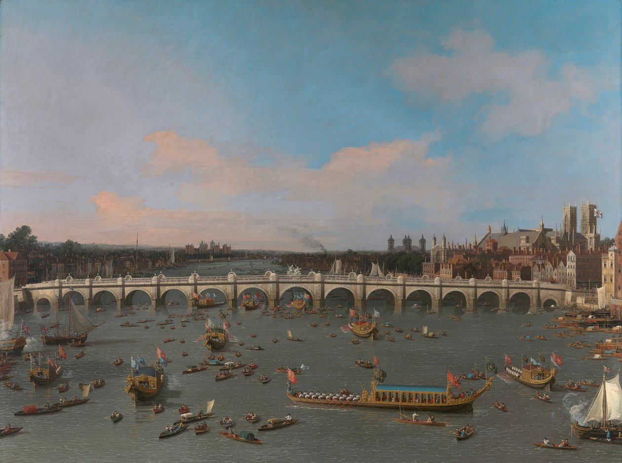 Pont de Westminster, avec la procession du Lord Maire sur la Tamise - Canaletto