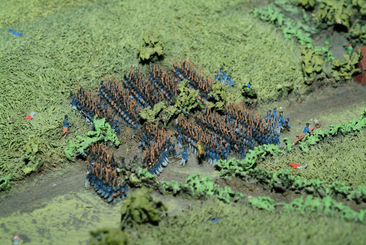 Diorama de la bataille de Waterloo montrant les troupes positionnées à 19h45 le 18 juin 1815 (détail) - Capt. William Siborne